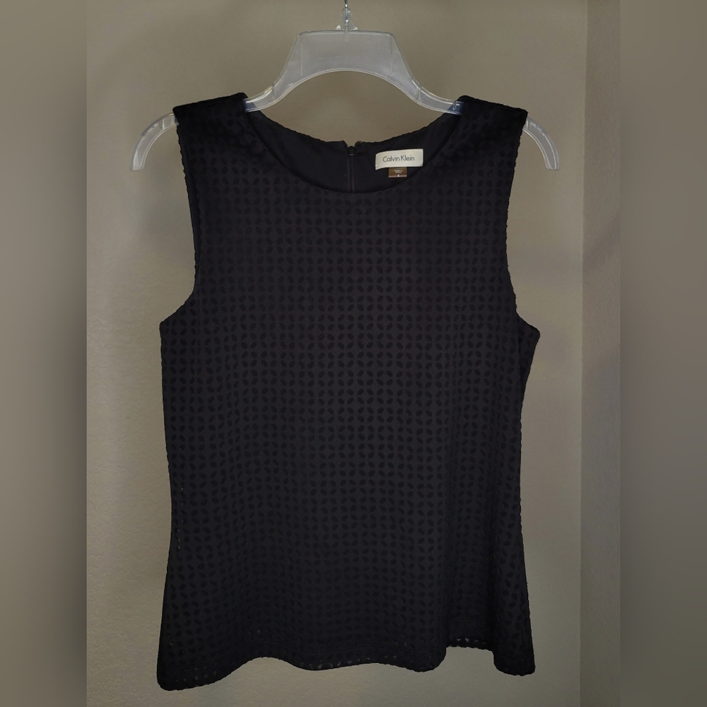 Calvin Klein Women's Small Black Eyelet Sleeveless Black Blouse Tank Top Shirt